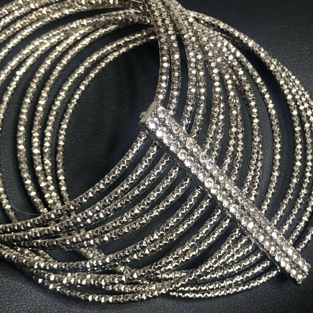 3119 Silvertone CZ multi band layered Gangle bracelet 7-1/4"